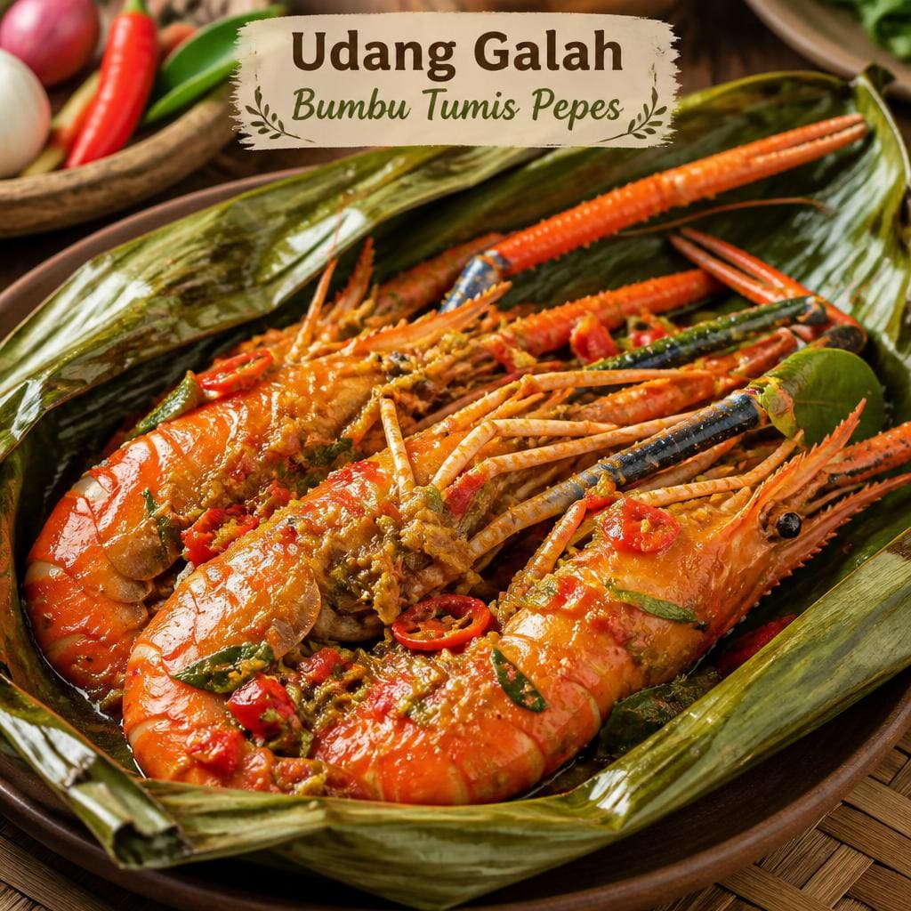 Udang Galah Bumbu Tumis Pepes Te Sate dengan bumbu tumis gurih dan aroma khas